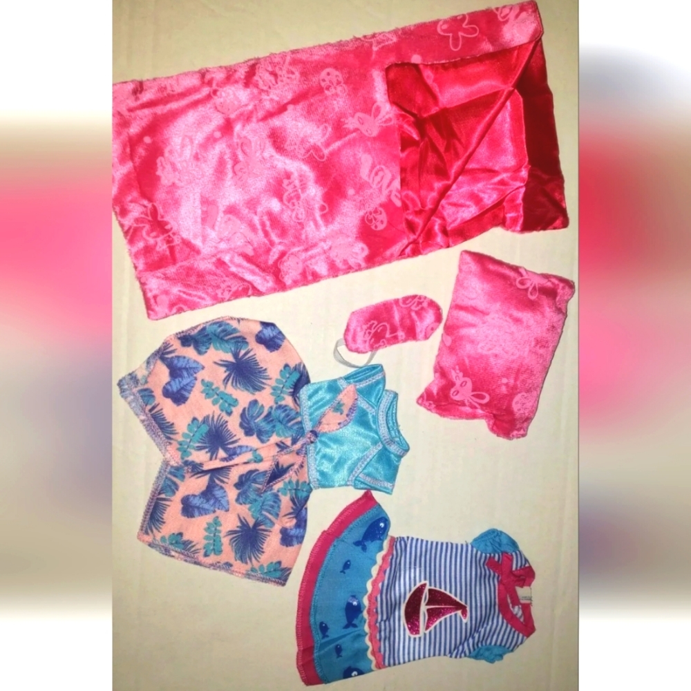 :*5pc lot new clothes  sleeping bag fits glitter girls & wellie wisher dolls 14"